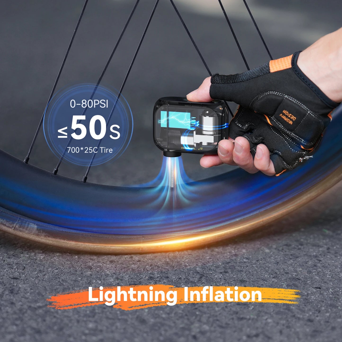 Anoutway AT1 Pro Mini Electric Bike Pump – Cordless Tire Inflator with Screen, 120PSI Max, 25-Min Fast Charging, 450mAh Battery