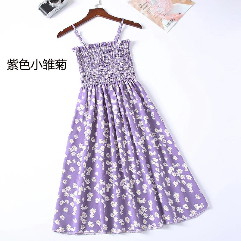 Women’s Summer Mini Dress – Casual Sleeveless Spaghetti Strap Chiffon Dress with Elastic High Waist