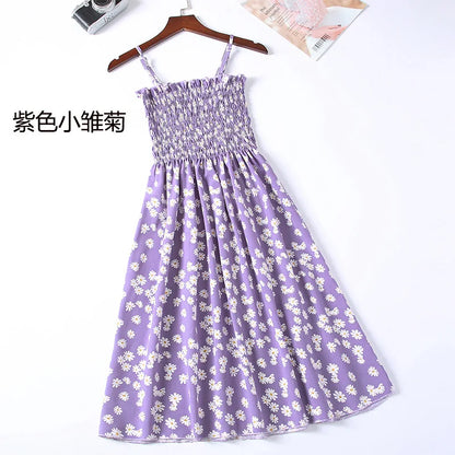 Women’s Summer Mini Dress – Casual Sleeveless Spaghetti Strap Chiffon Dress with Elastic High Waist