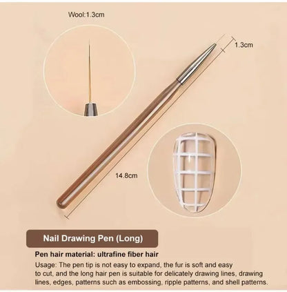 9PCS UV Gel Nail Brush Set – Liner DIY Painting Pen, Acrylic Drawing Brush for Nail Art Design & Tip Display Tools