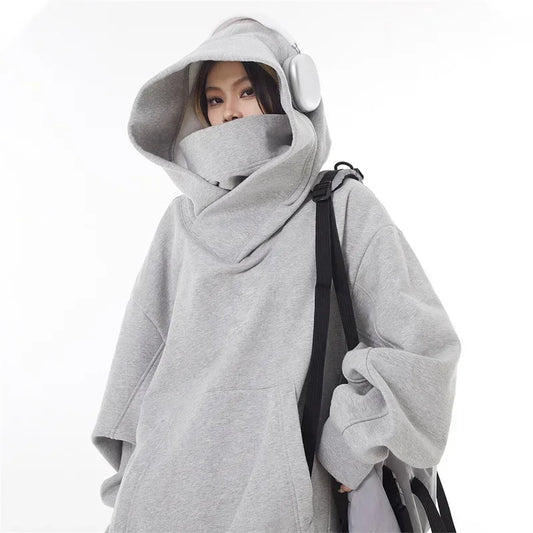 Autumn Solid Color Ninja Turtleneck Hoodie for Men – Y2K Vintage Fleece Sweatshirt, Oversized Japanese Streetwear