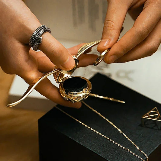 Gold Snitch Ring Box – Movable Wings Luxury Jewelry Storage Organizer, Perfect for Necklaces & Proposal Gifts