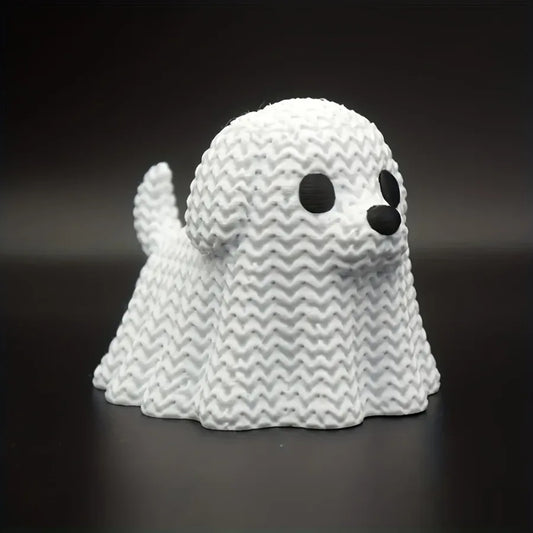 Knitted Ghost Dog Statue – Halloween Puppy Ornament for Indoor, Tabletop, Garden, or Bookshelf Decoration, Perfect for Halloween Party Atmosphere