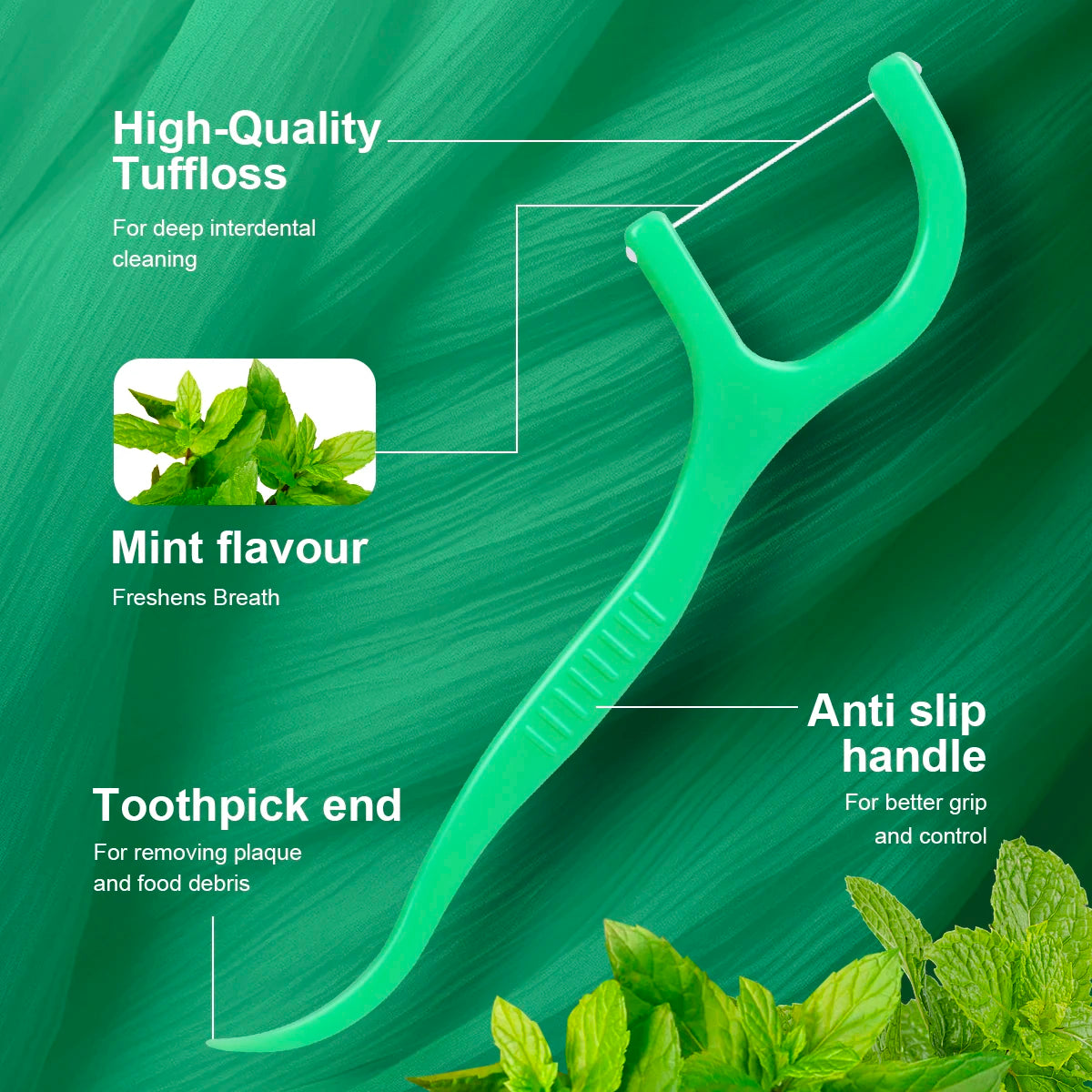 Mint Dental Floss Sticks - Portable Disposable Oral Care for Deep & Interdental Cleaning