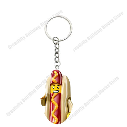 Shark Girl and Boy 3D Building Block Keychain - DIY Movie Character Toy and Gift
