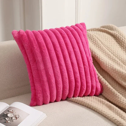 Faux Rabbit Fur Cushion Cover – Plush Soft Fluffy Striped Decorative Pillowcase for Luxury Sofa Home Decor