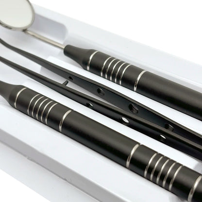 3pcs Dental Mouth Mirror Tweezers & Curved Probe Kit – Stainless Steel Oral Cleaning Instruments