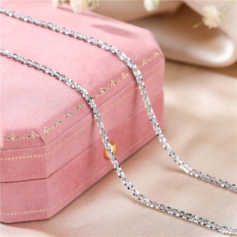 Authentic S925 Sterling Silver Necklace – 2mm Sparkling Collarbone Sweater Chain, Elegant Jewelry Gift for Women