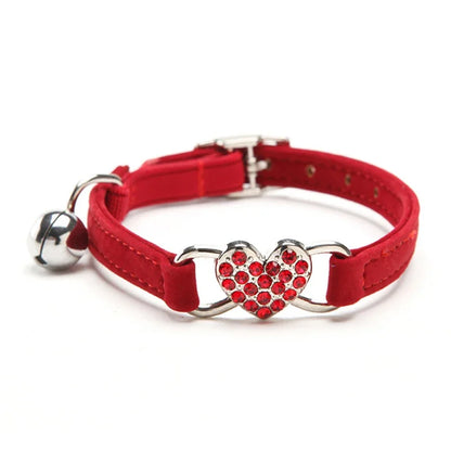 Heart Charm Cat Collar with Bell – Adjustable Safety Elastic Velvet Collar for Small Cats & Dogs, 8 Colors