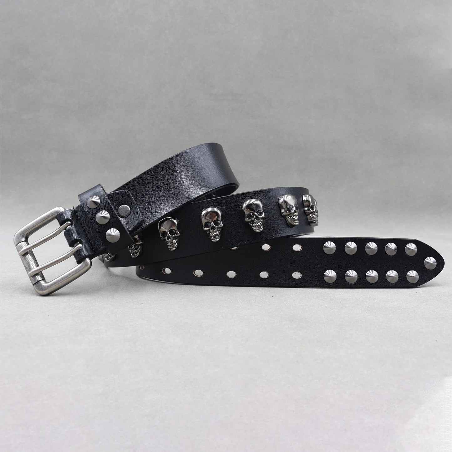 Men’s Designer Rivet Belt – Genuine Cowhide Leather Punk Rock Pin Belt for Jeans, Luxury Black Leather Belt