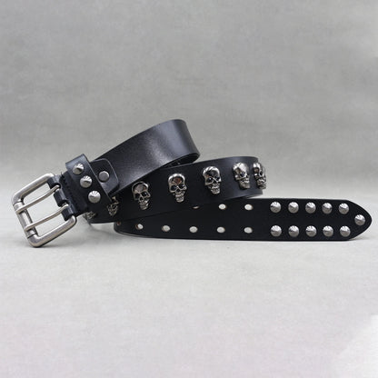 Men’s Designer Rivet Belt – Genuine Cowhide Leather Punk Rock Pin Belt for Jeans, Luxury Black Leather Belt