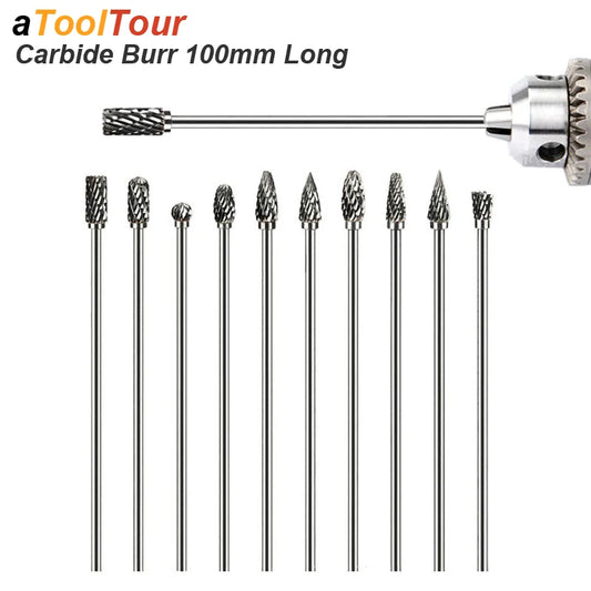 Extra Long 100mm Rotary Rasp File | Carbide Burr Alloy Bits for Metal & Wood Carving | Milling Cutter Drill Abrasive Tool