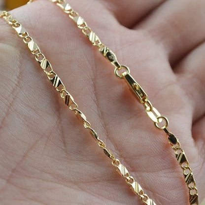 18K Gold Color Flat Chain Necklace for Men & Women – 2mm Charm, 40-75cm Luxury Jewelry for Party & Wedding