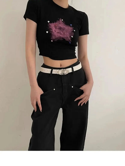 Women’s Punk Star Buckle Belt – Cross Metal Vintage Gothic Y2K PU Leather Waistband for Pants & Jeans, Unisex Fashion Belt