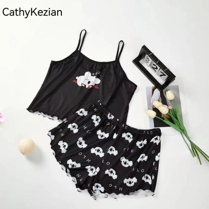 Women’s Printed Pajama Set – Sports Camisole & Shorts Sleepwear, Soft & Breathable Loungewear