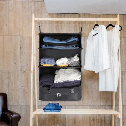 Travel Organizer Hanging Packing Cubes – Housewares Luggage Storage with Shelves and Laundry Compartments for Essentials