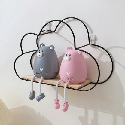 Creative Cloud Iron Shelving Wall Shelf – Nordic Style Wooden Clapboard for Children's Room Decoration and Display