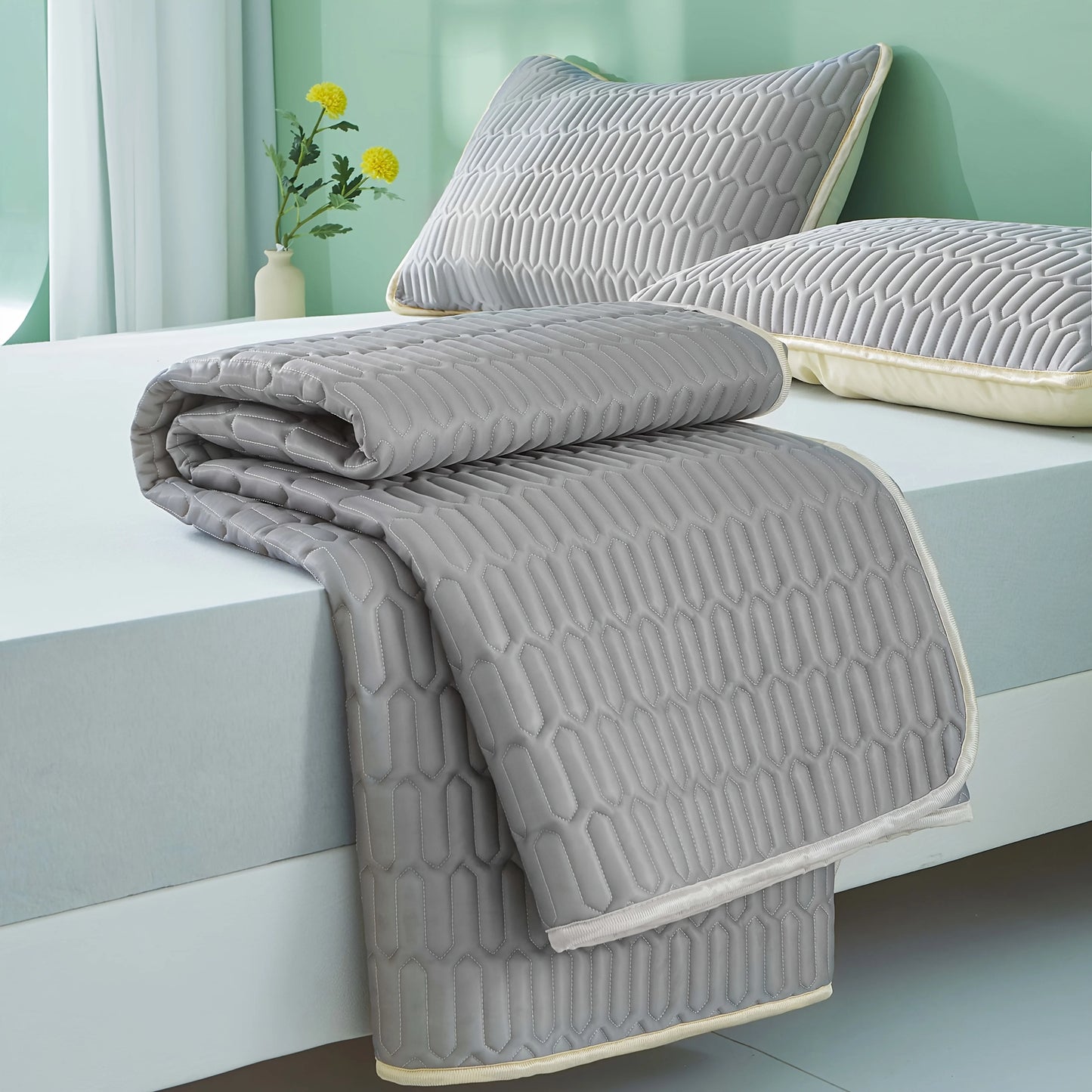 Cool Ice Fabric Mattress Cover - Washable Summer Bedspread with Elastic Four-Corner Fit
