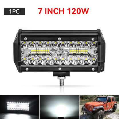 4" / 7" LED Work Light Bar 144W/120W Spot Flood Combo – Off-Road Lighting for Car, Tractor, Boat, Truck, SUV & ATV Repair & Utility Use