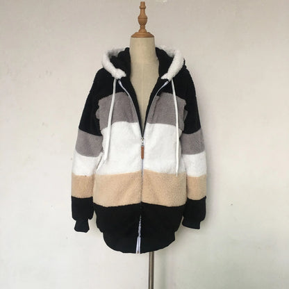 Oversized Jacket for Women – 2023 Autumn Winter Warm Plush Hooded Coat, Loose Fit Streetwear with Pockets