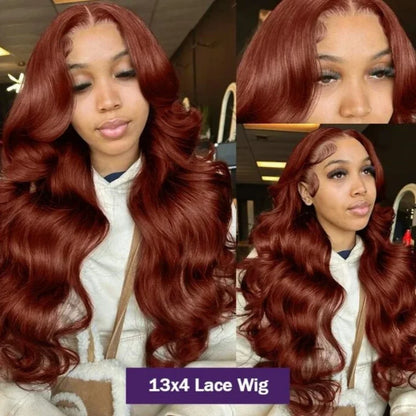 HD 13x4 Reddish Brown Lace Front Wig – Glueless Brazilian Body Wave Human Hair Wig, Red Brown Lace Frontal
