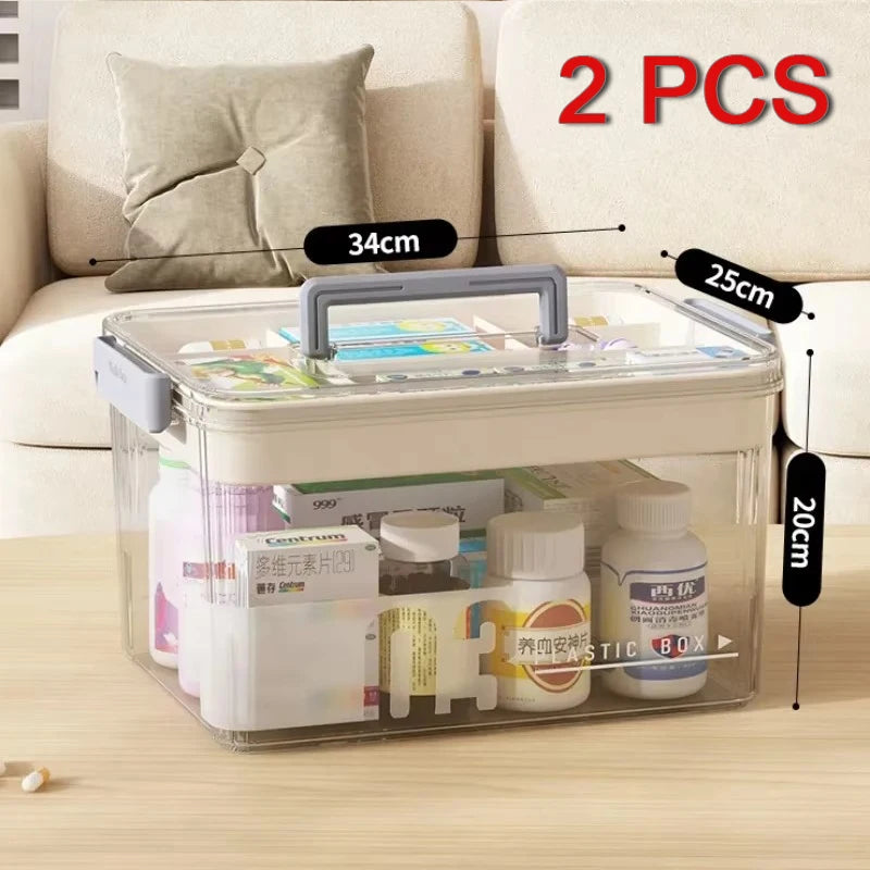 Multi-Layer Home Medicine Box – Large Capacity Transparent Medical Storage Case for First Aid & Medication Organization