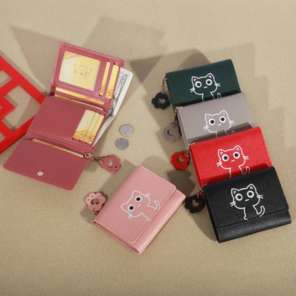 2023 New Cat-Themed Mini Wallet for Women - Cute and Fashionable Short Fold Design with Personalized Student Style