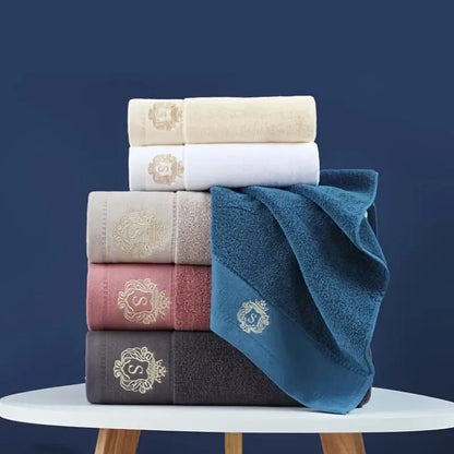 3-Piece Cotton Towel Set – 2 Hand Face Towels 35x75cm + 1 Bath Towel 70x140cm Soft Washcloth Gift Set