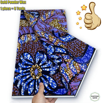 Soft Glitter Golden Wax Fabric - 100% Cotton Ankara Flash Gold Print Batik African Fabric for Nigerian Fashion Sewing & Crafting