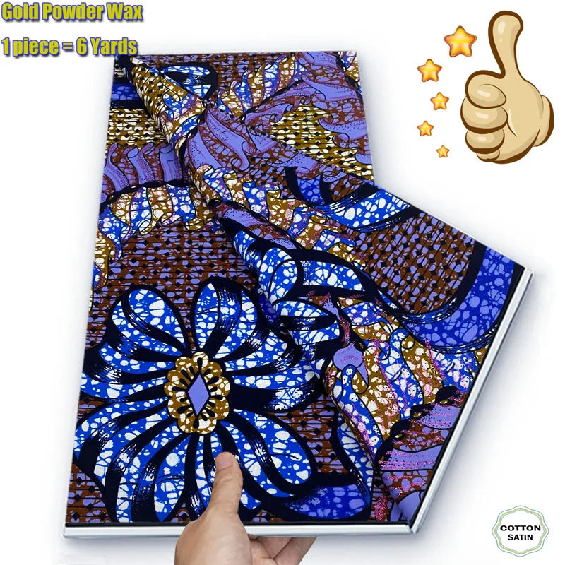 African Grand Golden Wax Fabric - Glitter Gold Ankara Pagne Batik Print Soft Cotton Fabric