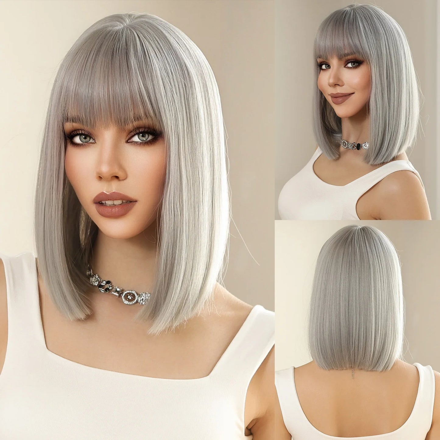 Blonde Short Curly Bob Synthetic Wig with Bangs – Platinum Golden Lolita Cosplay Wig for Women, Heat-Resistant for Daily & Party Use