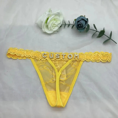 Custom Rhinestone Letter Thong Panties – Personalized Sexy G-String Underwear DIY Name Bikini Jewelry Gift for Women