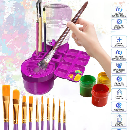 Automatic Paint Brush Washer with Drain Button – Water Circulation Cleaner for Acrylic & Water-Based Brushes