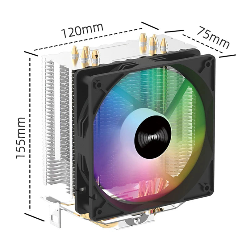 TEUCER CPU Cooler — 2-4 Heat Pipe Radiator with 3-Pin PWM Silent RGB Fan for Intel LGA 1700/1150/1155/1156/1366 & AMD AM2/AM3/AM4