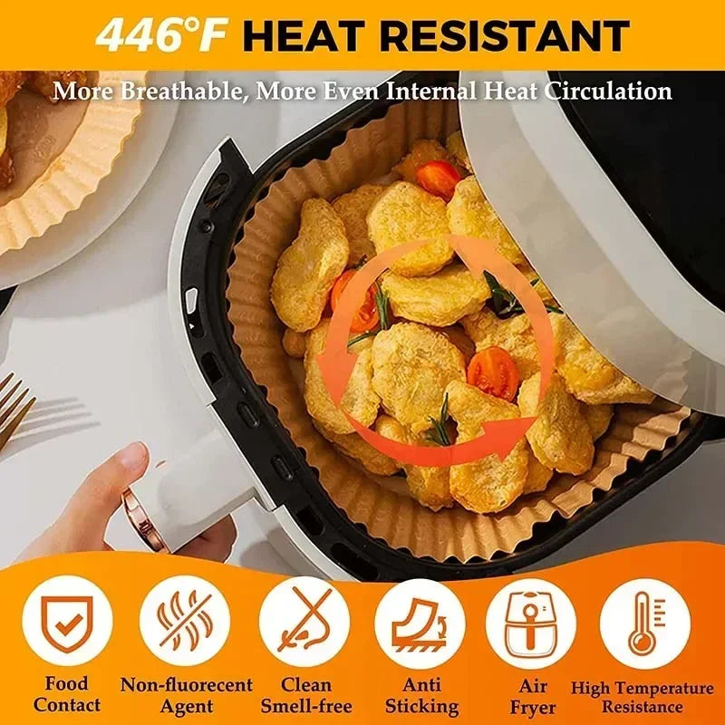 50-Pack Disposable Air Fryer Paper – Non-Stick Oil-Absorbing Baking Pads, Large Square Toughness Tray Liners