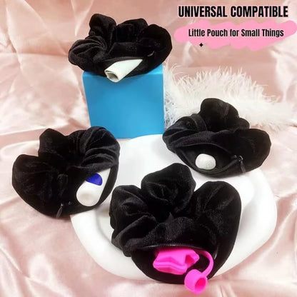 Velvet Scrunchie with Hidden Pocket – Zippered Elastic Hair Tie & Headband, Stylish Ponytail Holder with Secret Storage Accessory for Women & Girls