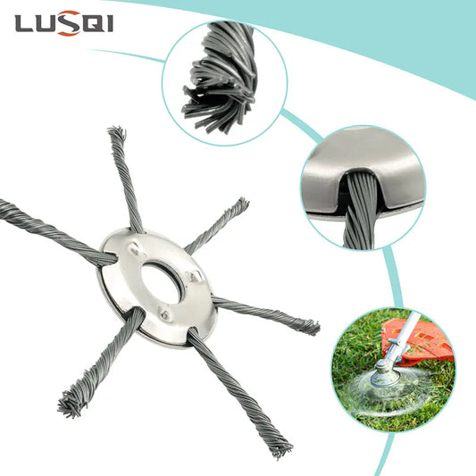 LUSQI Steel Wire Wheel Grass Trimmer Head – 6/8/9 Inch Universal Brush Cutter Attachment for Weed, Moss & Rust Removal for Straight Shaft Trimmers