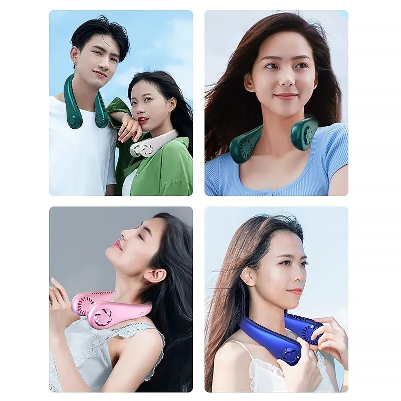 Stay Cool Anywhere with 1PC New Mini Neck Portable Bladeless Hanging Neck Fan - Long Battery Life, Rechargeable, 3-Speed Air Cooler for Summer Sports