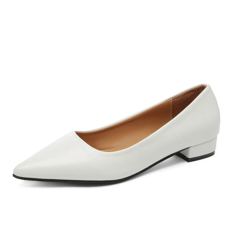 Women’s Pointed Toe Leather Heels – Shallow Mouth Square Heel Elegant Dress Shoes, Zapatos Mujer