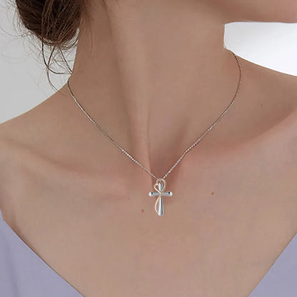Heart Cross Pendant Necklace for Women – Double Color Aesthetic Choker Chain with Cross Design, Stainless Steel Christmas Gift Jewelry N231