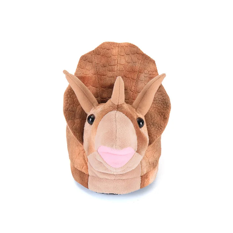 Winter Dinosaur Cotton Slippers for Women — Cartoon T-Rex Plush Velvet Home Slippers, Warm & Non-Slip Floor Shoes
