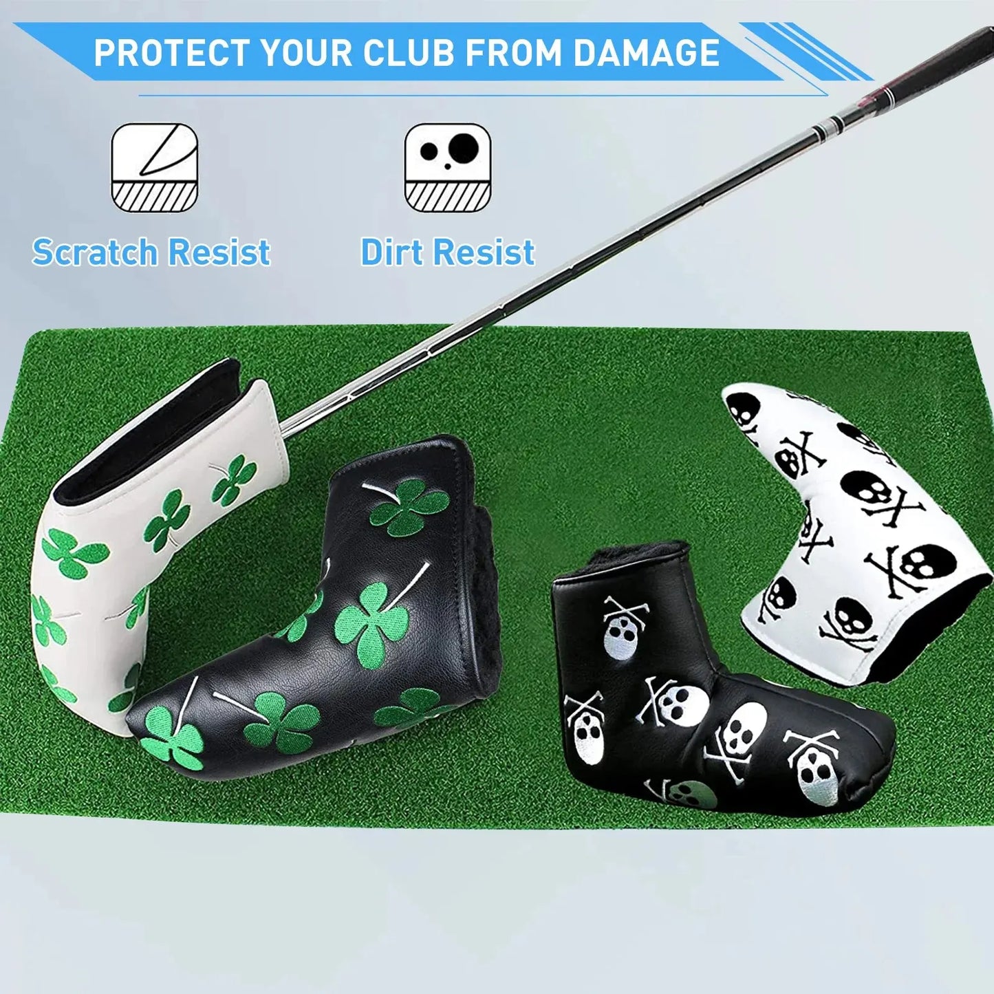 Golf Putter Head Cover – PU Leather Blade Club Protector, Black & White, Universal Fit for Men & Women