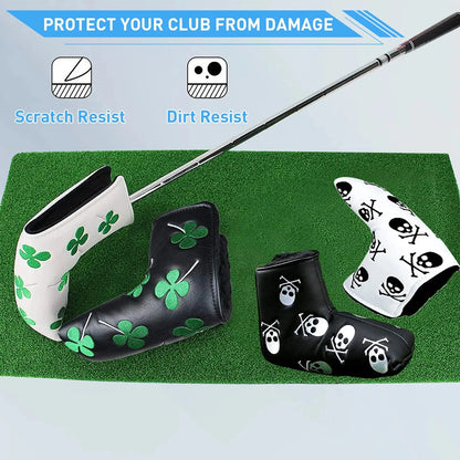 Golf Putter Head Cover – PU Leather Blade Club Protector, Black & White, Universal Fit for Men & Women