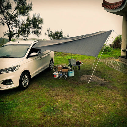 Bat Shape Black Coating Car Side Awning Tarp – 2x3 Waterproof Outdoor Shelter Tent for SUV & Van
