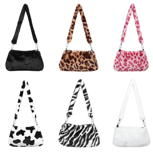 Women’s Leopard Plush Shoulder Bag - Animal Print Underarm Crossbody Messenger Bag for Casual Everyday Style