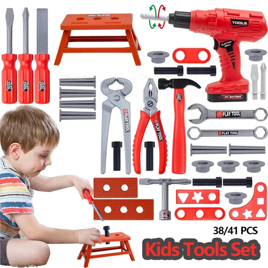 Pretend Tool Kit Toy Set - 38/41 PCS Kids Plastic Repair & Construction Tools for Toddler Boys Gift