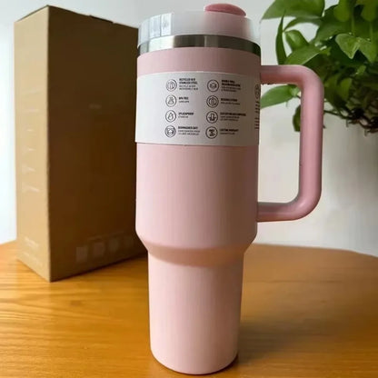 2025 New Stainless Steel Travel Mug with Handle & Straw Lid – 30oz/40oz Vacuum Insulated, Double Wall Thermal Iced Cup