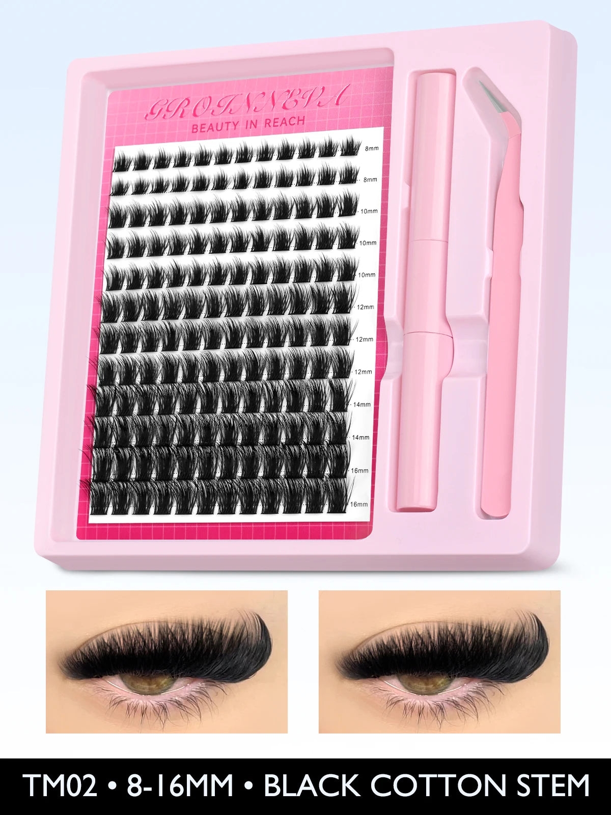 Fluffy C Curl Lash Cluster Kit (10–18mm) – DIY Eyelash Extensions Set with Bond & Seal for Natural Volume Lashes