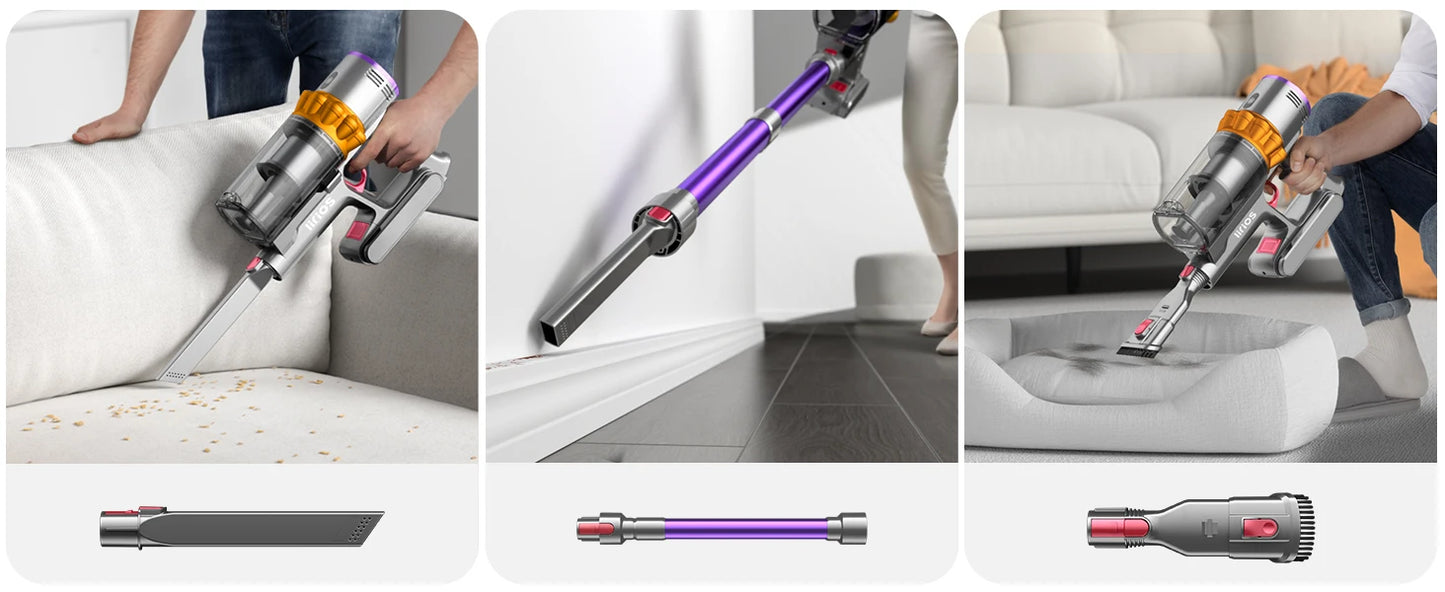 550W Cordless Vacuum Cleaner - 45KPa Suction, 65 Min Runtime, Low Noise, LED Screen, Wall Mount Charging for Home