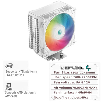 DEEPCOOL AG400 ARGB CPU Air Cooler – 4 Heat Pipe PWM 220W TDP High Performance Cooling for Intel LGA1700/1200/115X & AMD AM4/AM5